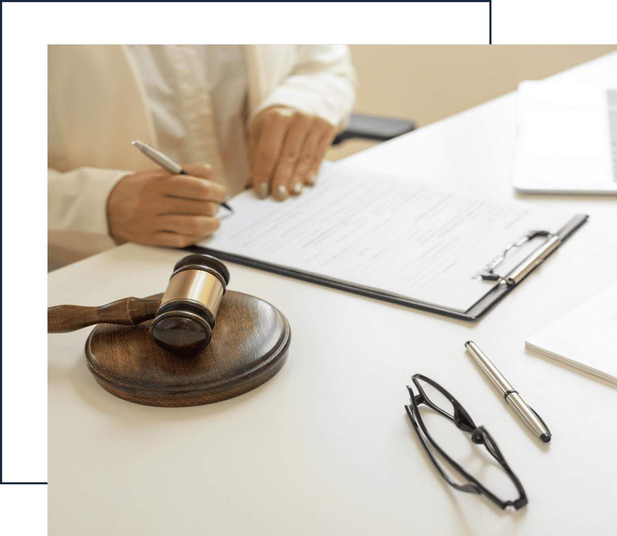 Gavel and document on desk