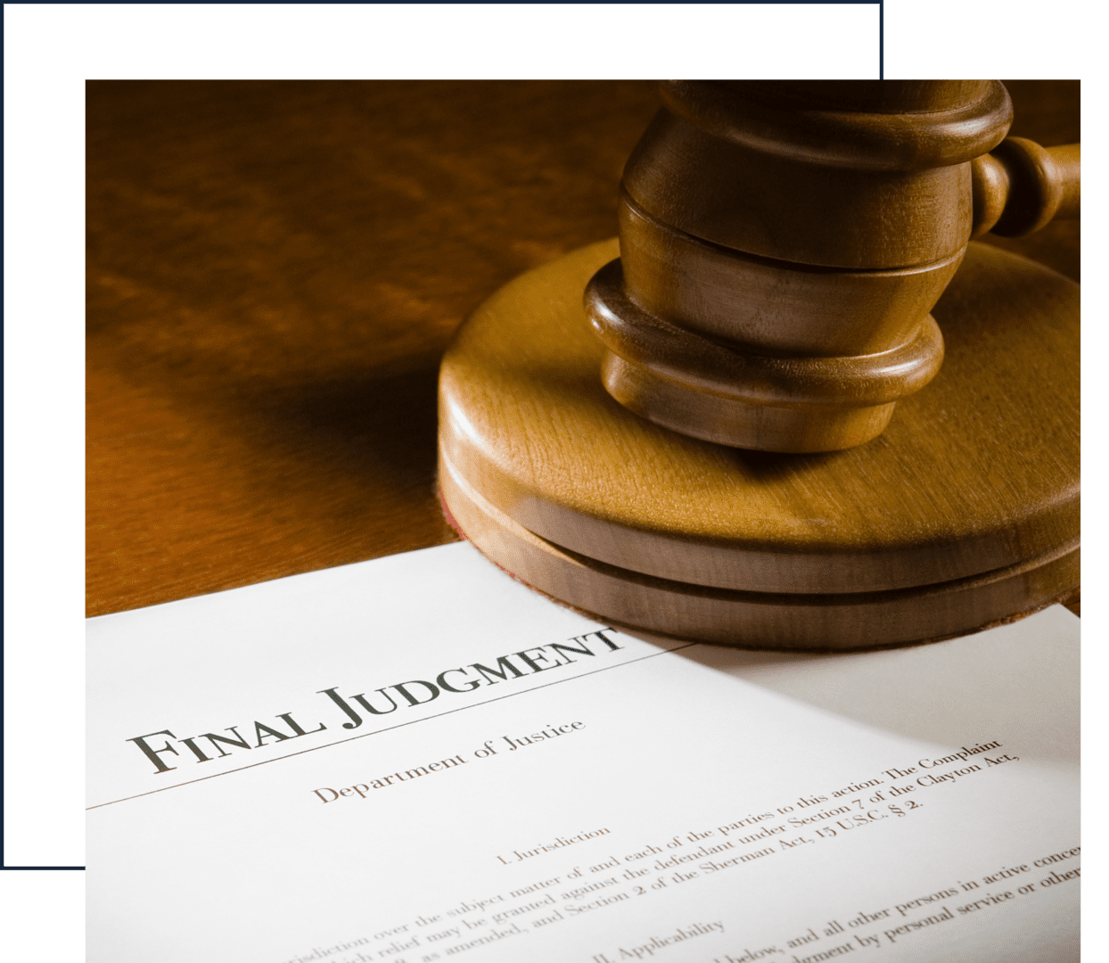 Court ruling paper and wooden gavel