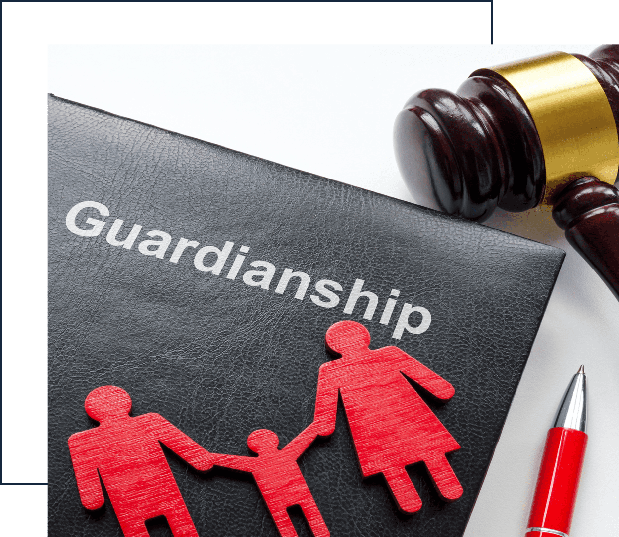 Guardianship document with gavel and pen