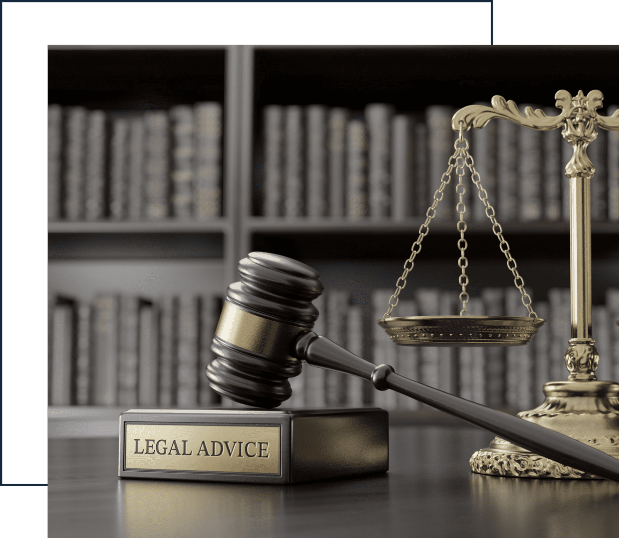 Legal books and justice symbols