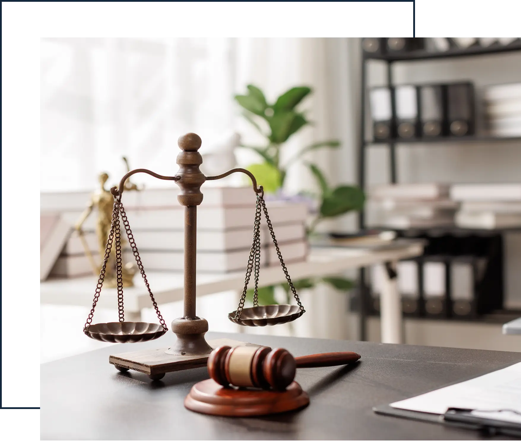Legal office with gavel and scales